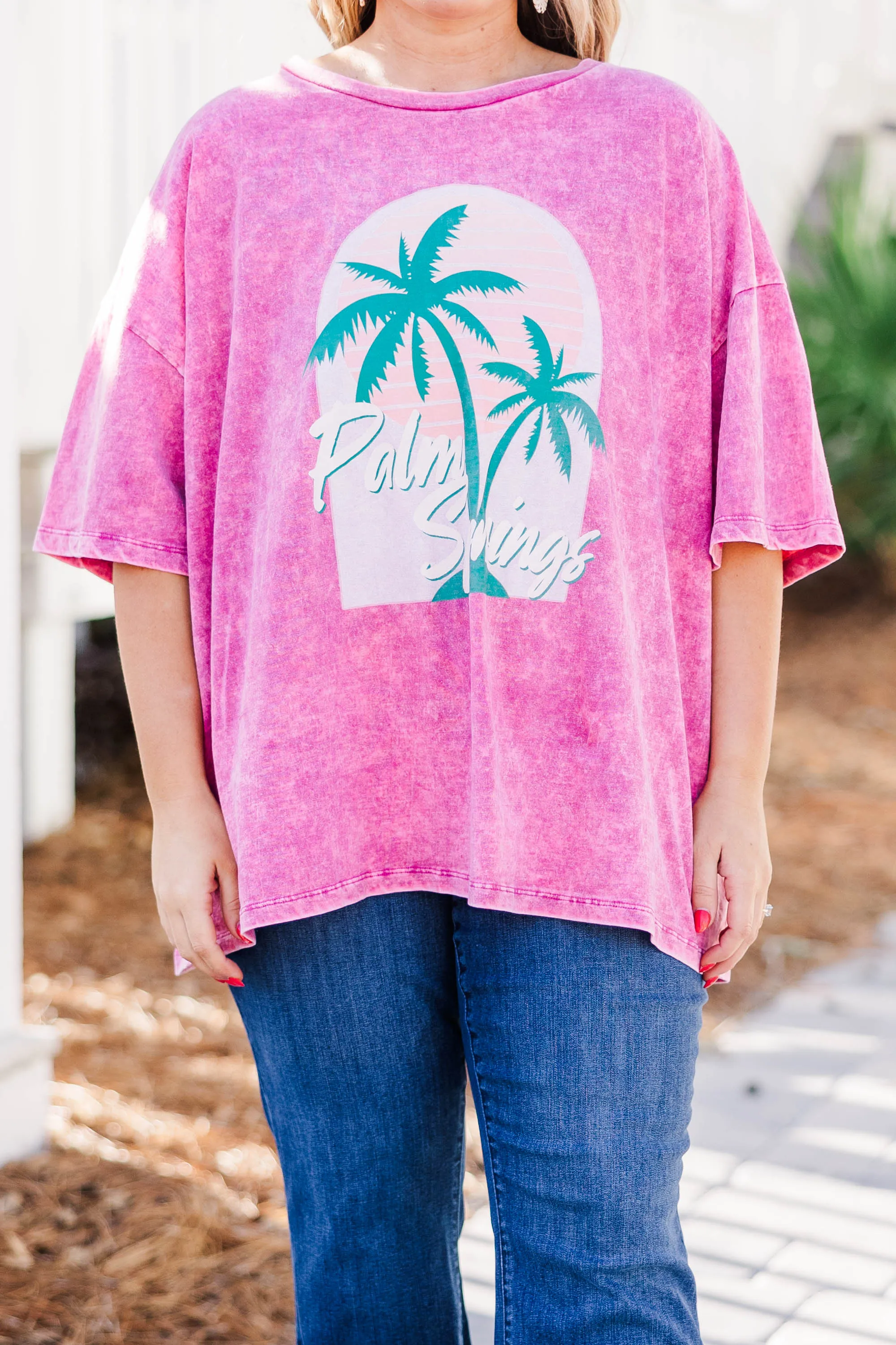 Retro Beach Acid Wash Boyfriend Tee, Rose