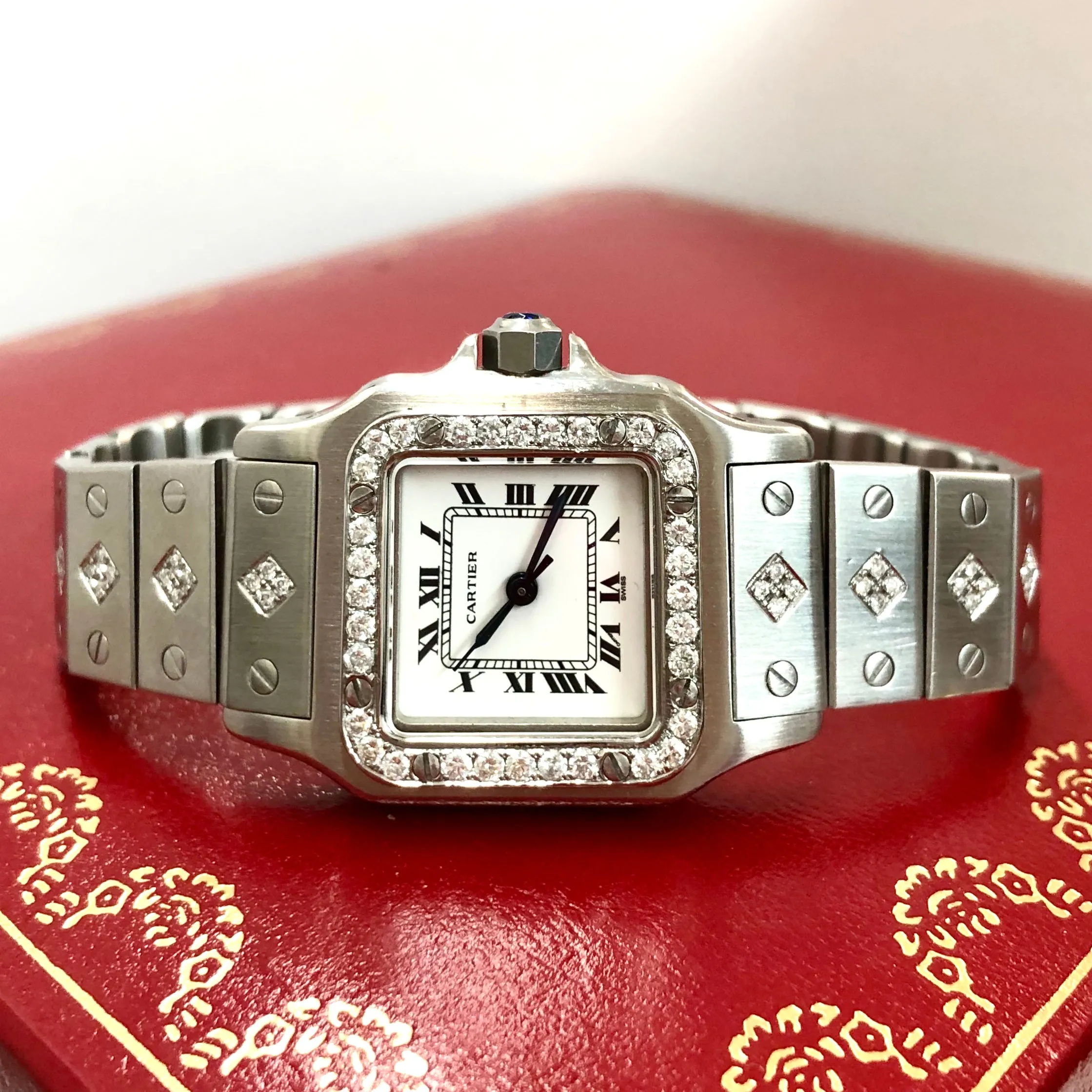 SANTOS De CARTIER Automatic 24mm Steel 0.72TCW DIAMOND Watch