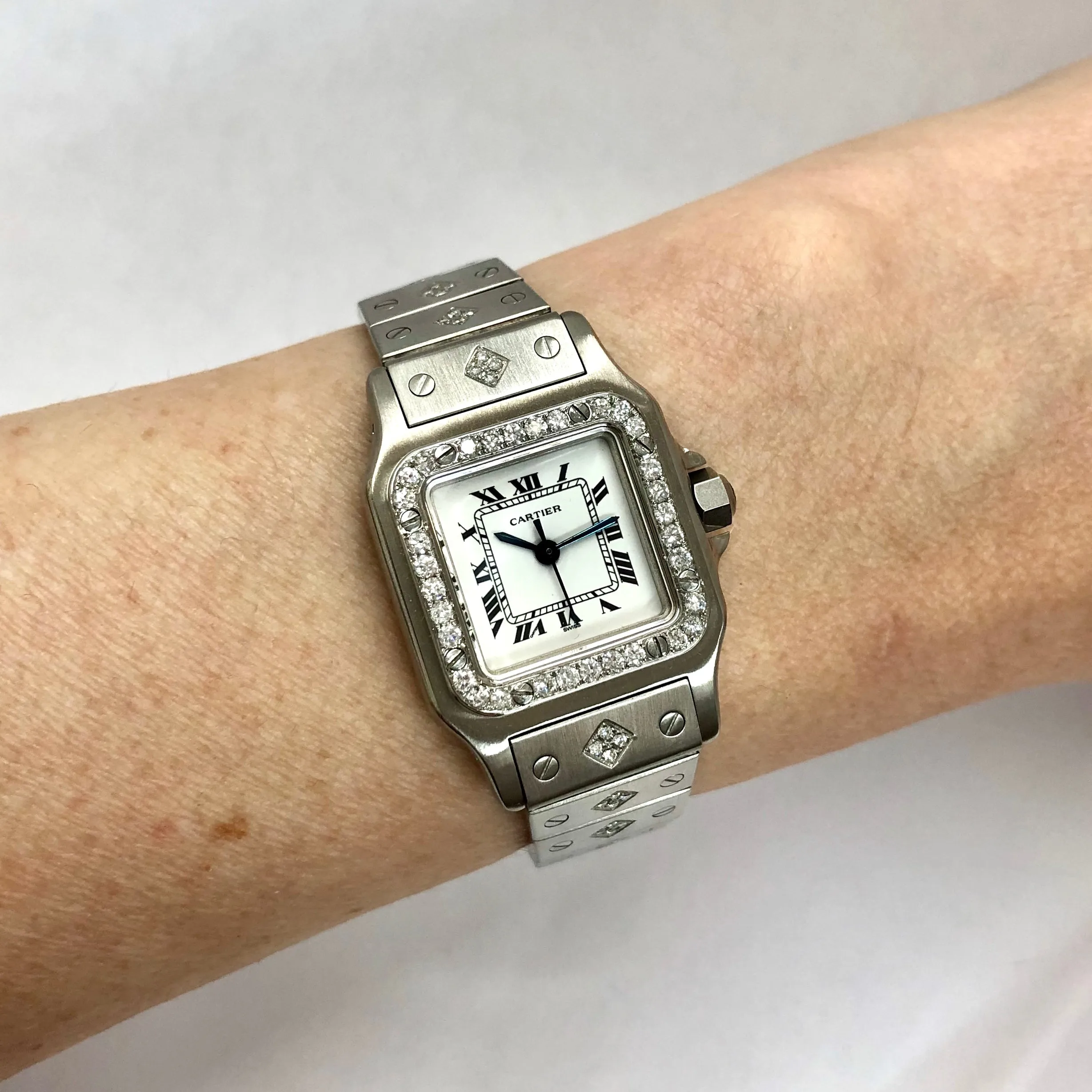 SANTOS De CARTIER Automatic 24mm Steel 0.72TCW DIAMOND Watch