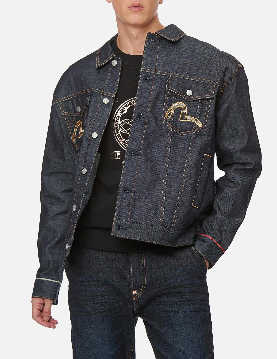 Scroll Daicock and Brocade Seagull Patch Denim Jacket