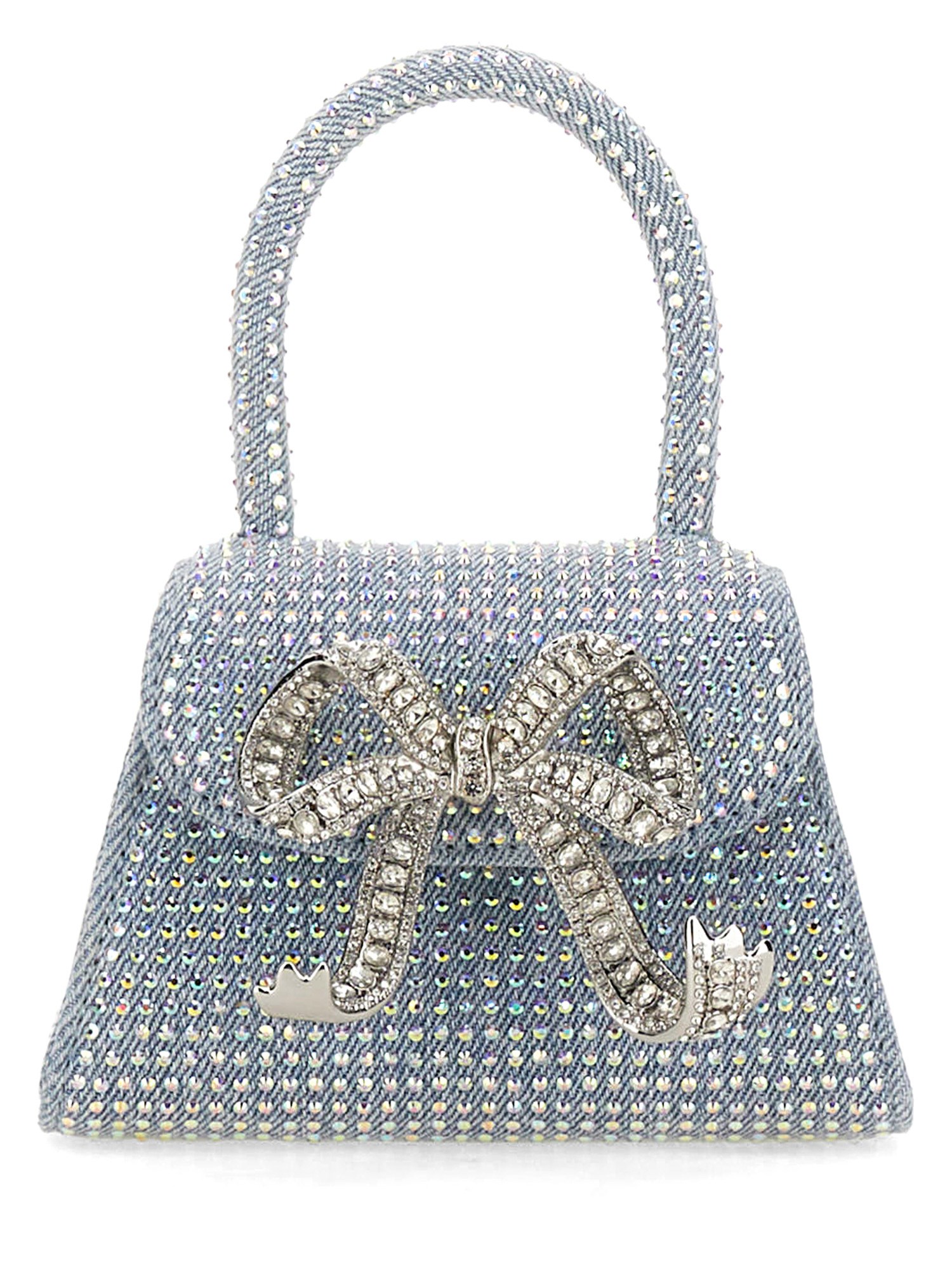 SELF-PORTRAIT    MICRO DENIM BOW BAG WITH BLUE RHINESTONES