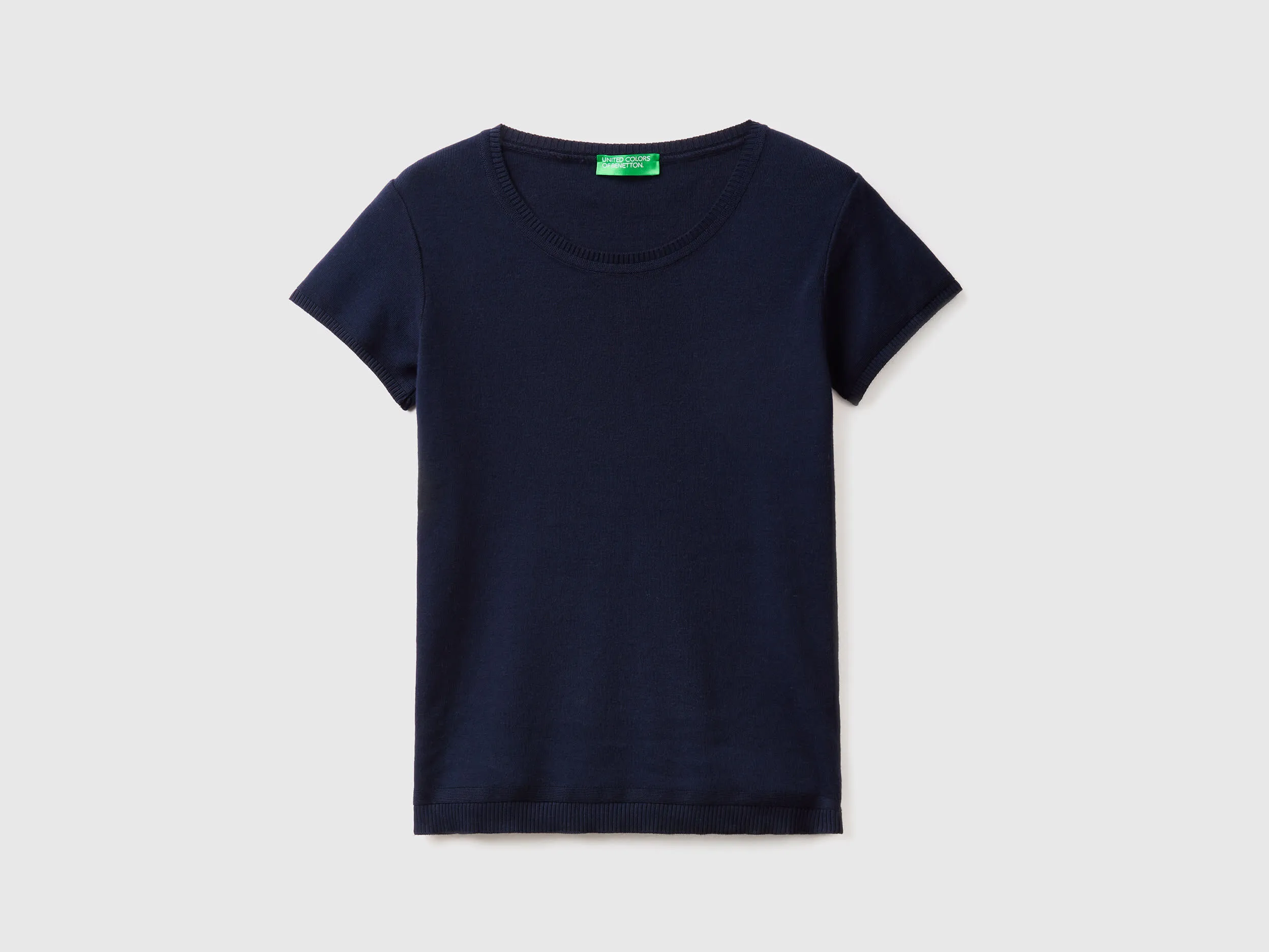 Short sleeve sweater in 100% cotton - Dark Blue | Benetton