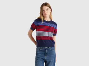 Short sleeve top with stripes - Dark Blue | Benetton