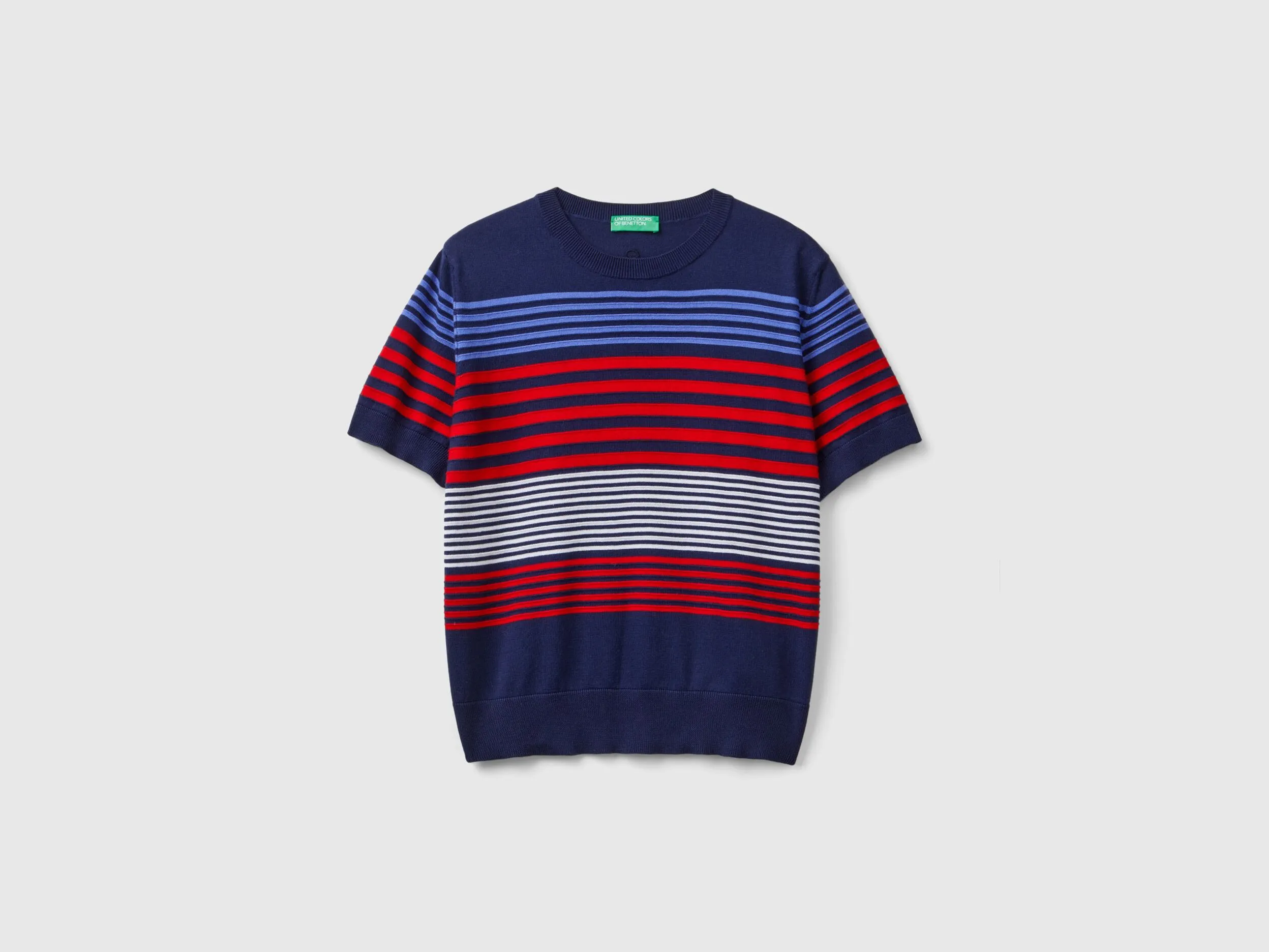 Short sleeve top with stripes - Dark Blue | Benetton