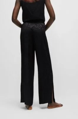 Signature-jacquard pajama bottoms with side slits