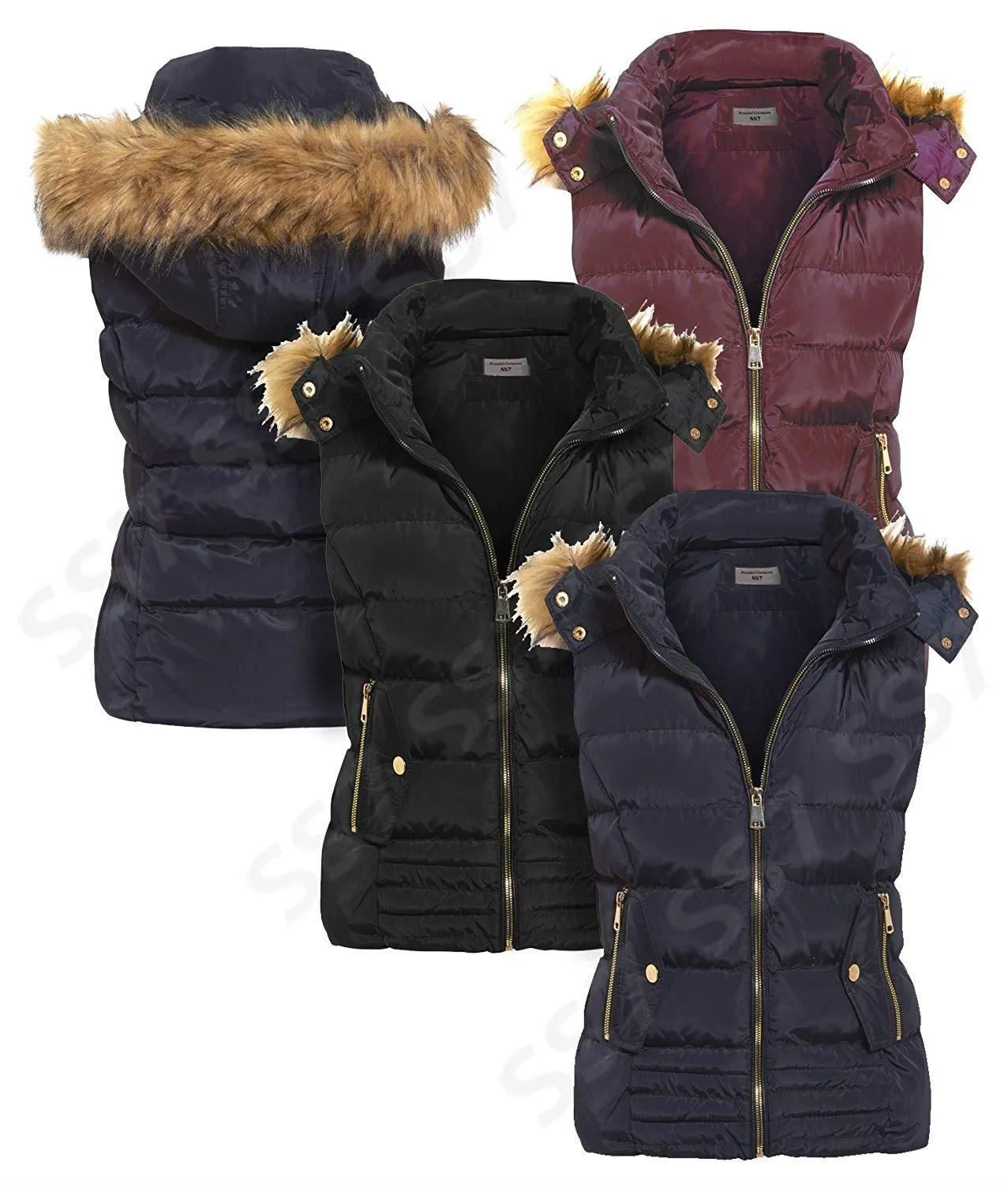 Size 8 10 12 14 Womens GILET BODYWARMER Ladies JACKET PADDED Coat Waistcoat Fur