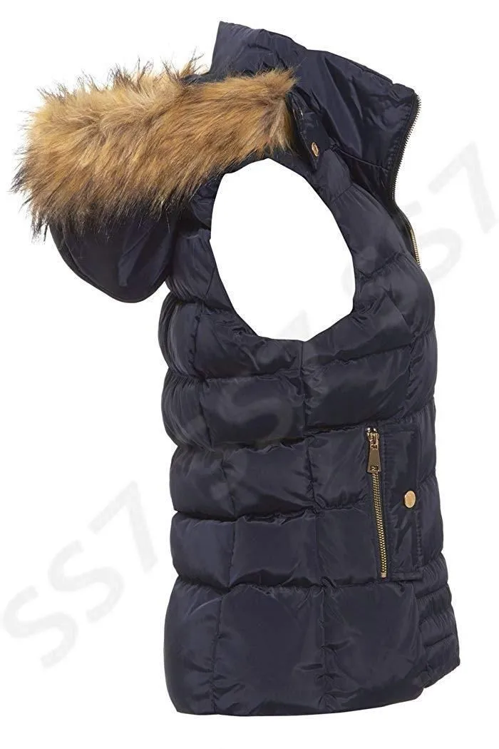 Size 8 10 12 14 Womens GILET BODYWARMER Ladies JACKET PADDED Coat Waistcoat Fur