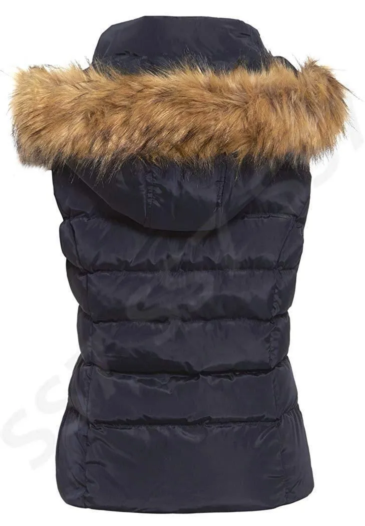 Size 8 10 12 14 Womens GILET BODYWARMER Ladies JACKET PADDED Coat Waistcoat Fur