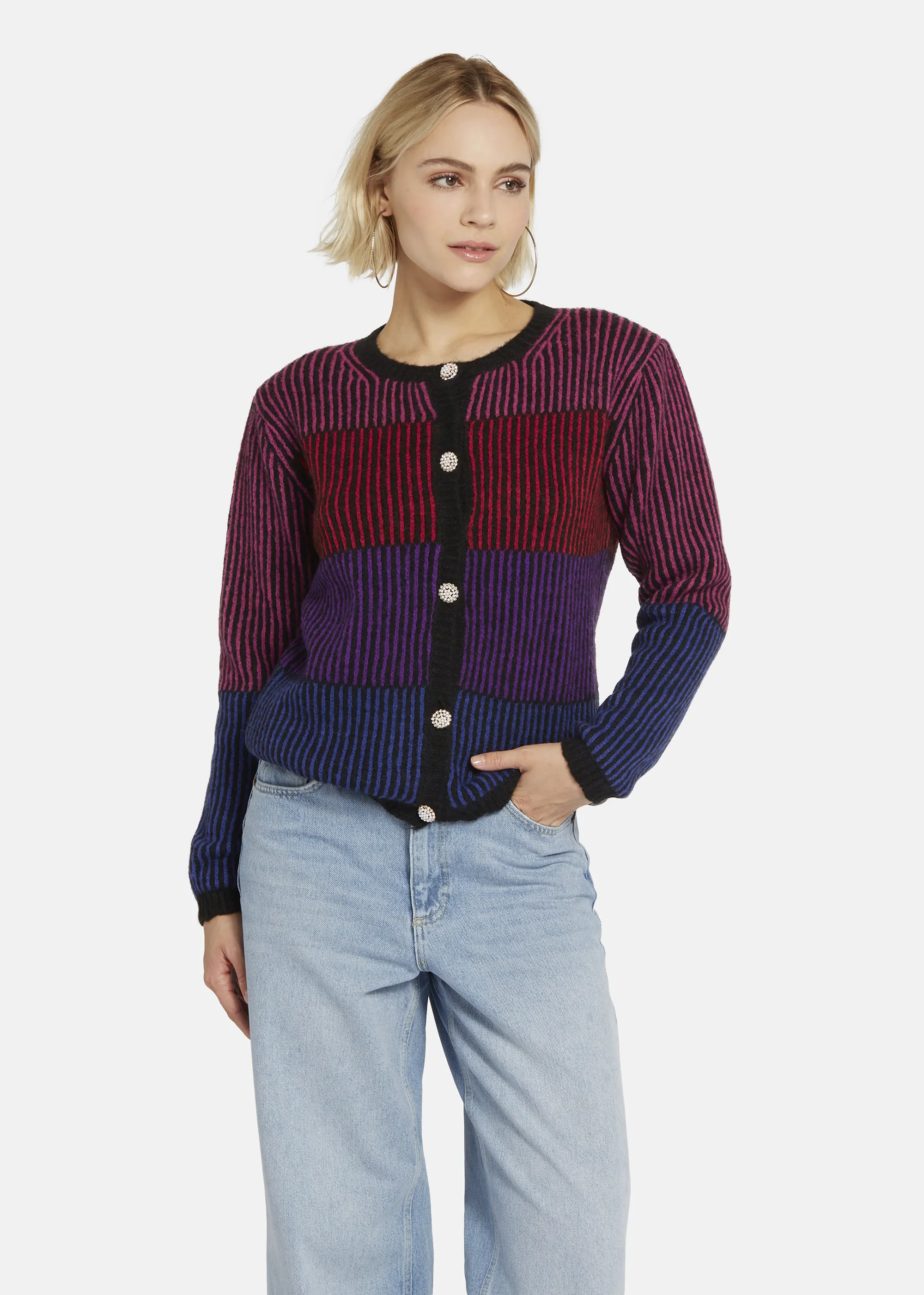 Striped Cardigan SINOWA in BLACK MULTICOLOR