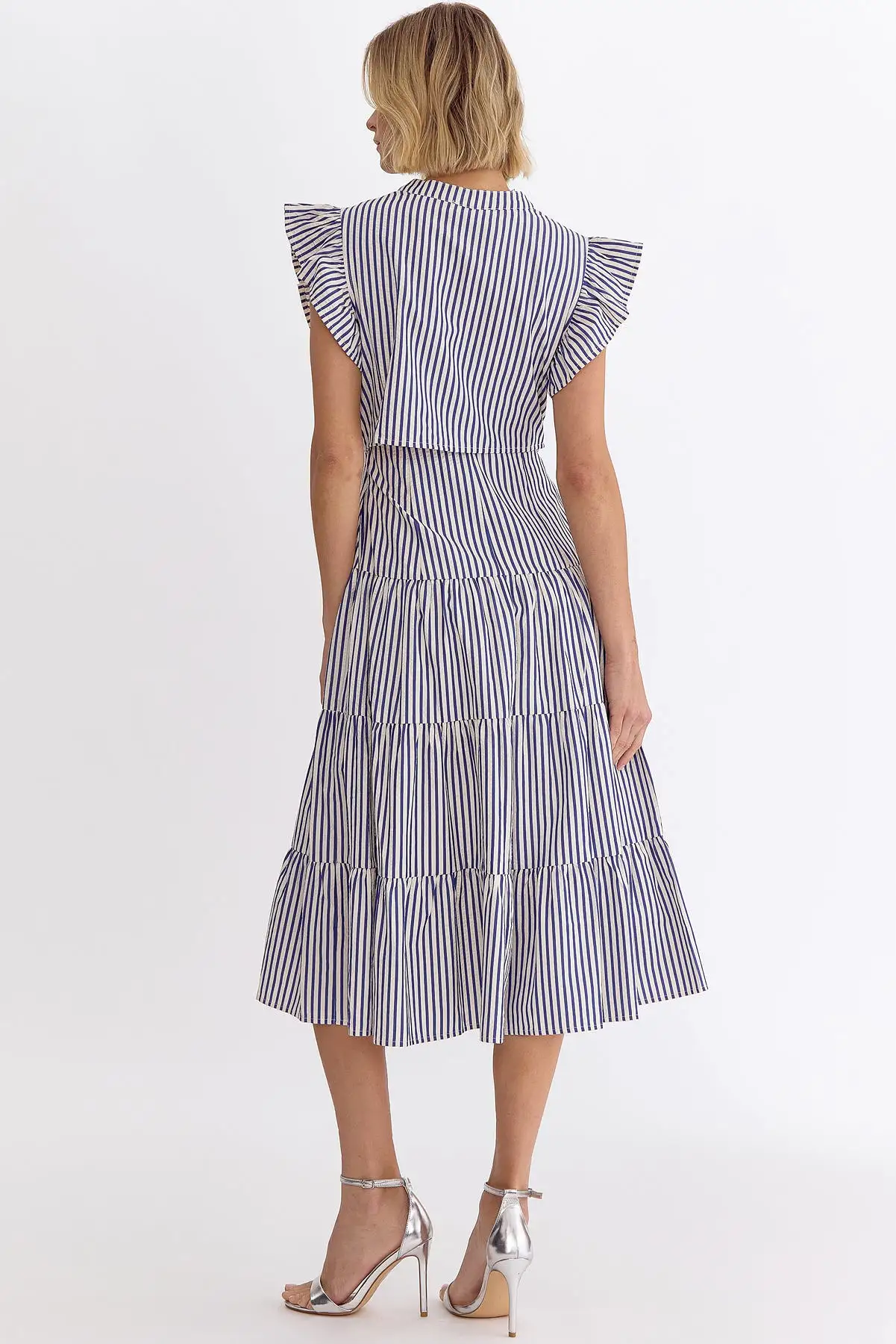 Striped V-neck Sleeveless Midi Dress