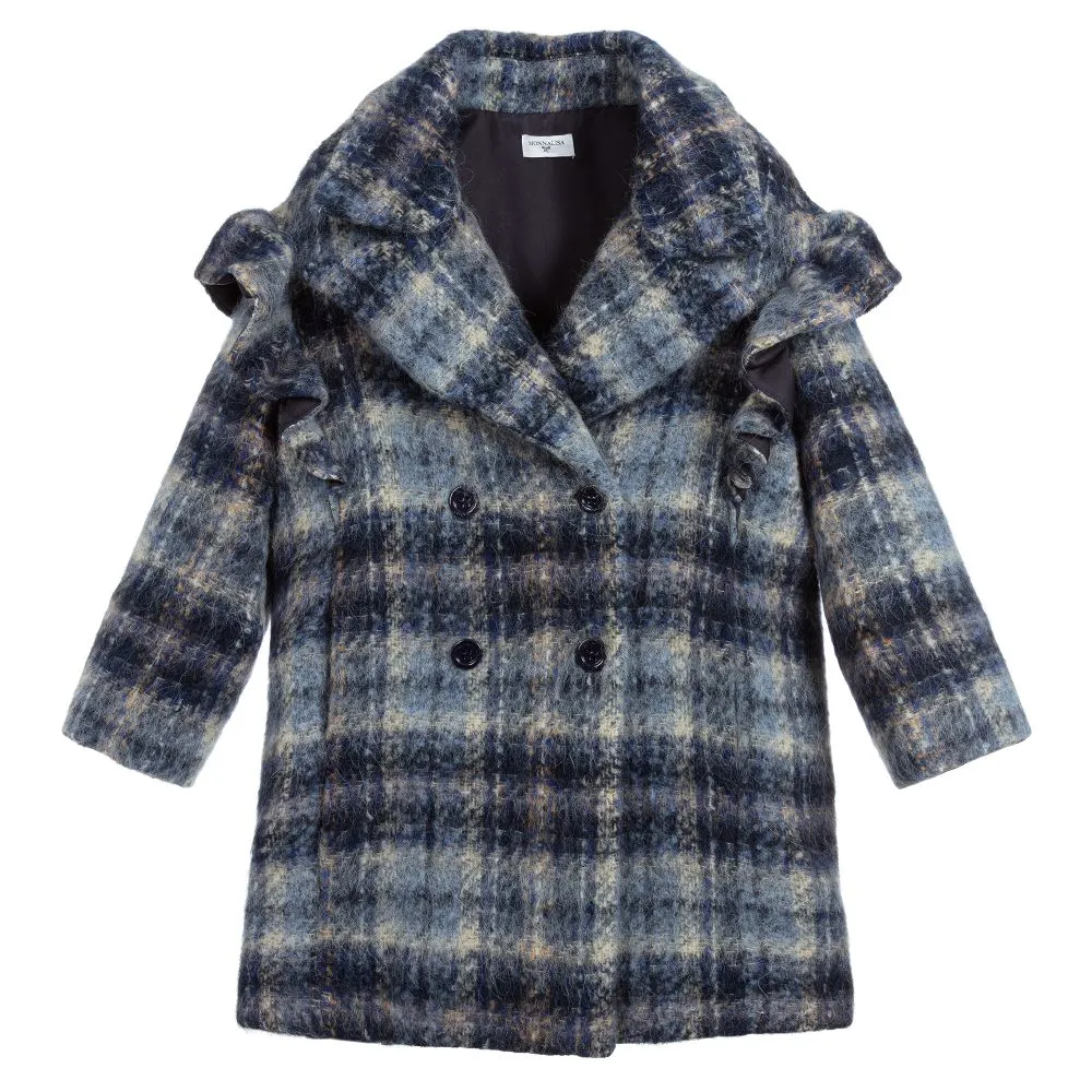 Teen Girls Blue Check Coat