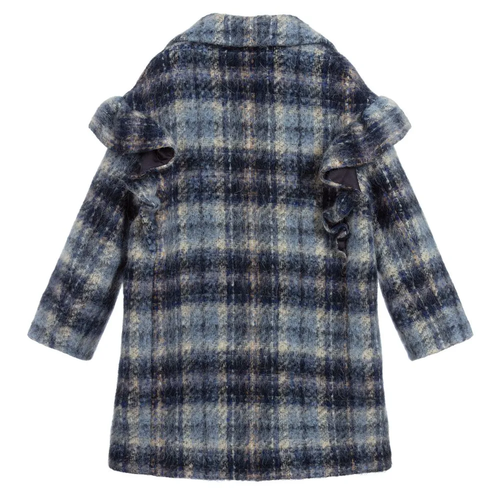 Teen Girls Blue Check Coat