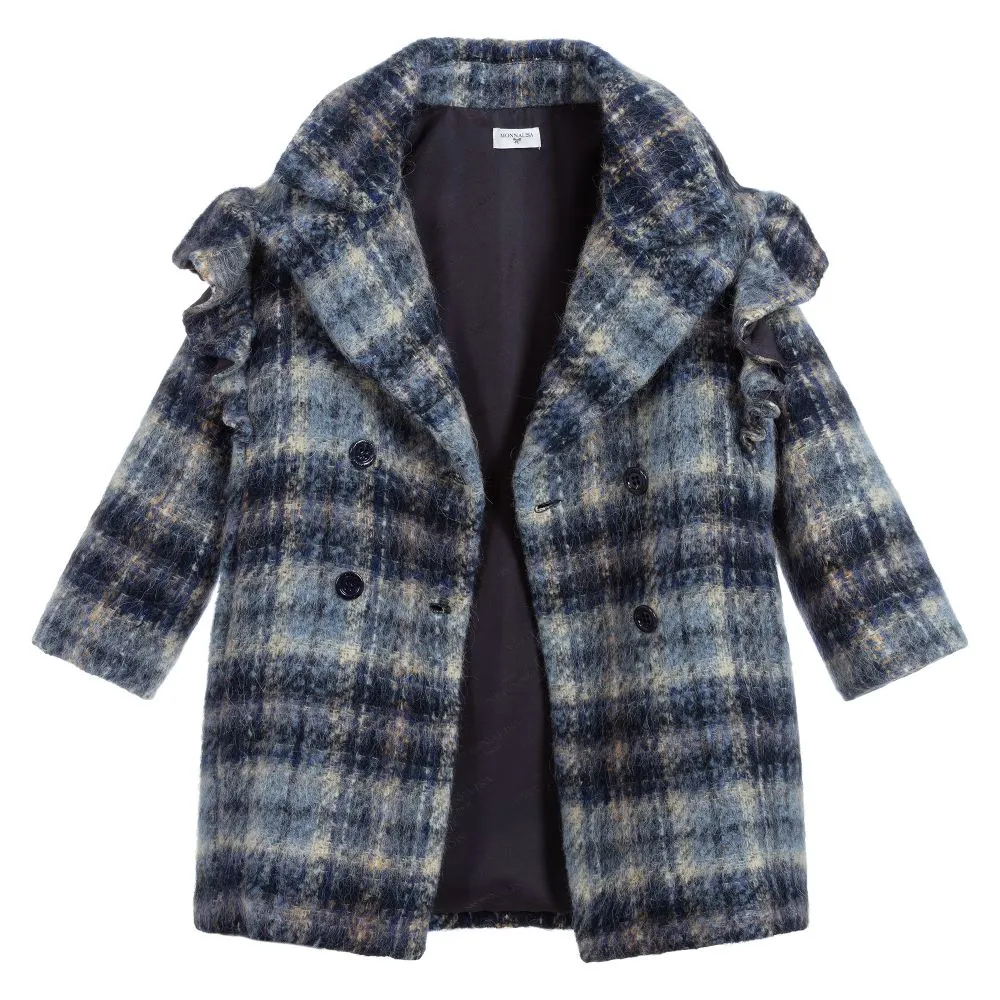 Teen Girls Blue Check Coat