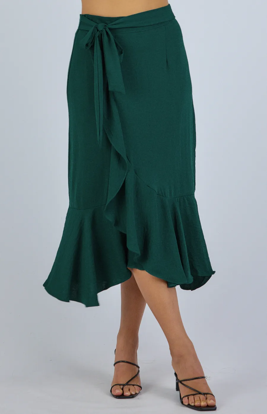 Textured Waterfall Hem Skirt with Self Fabric Belt (SSK320A)