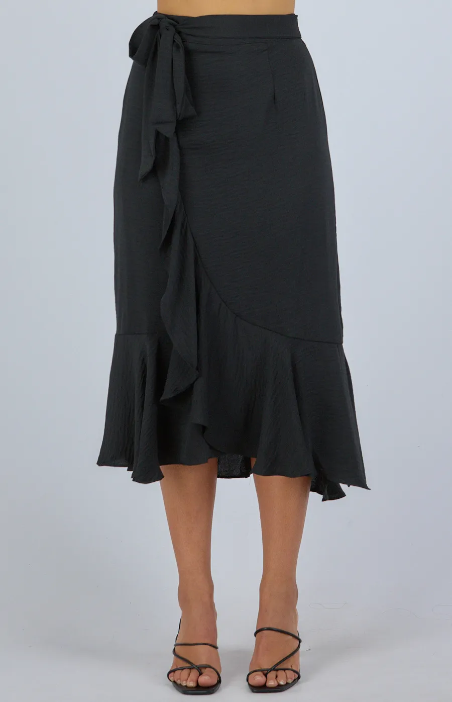 Textured Waterfall Hem Skirt with Self Fabric Belt (SSK320A)