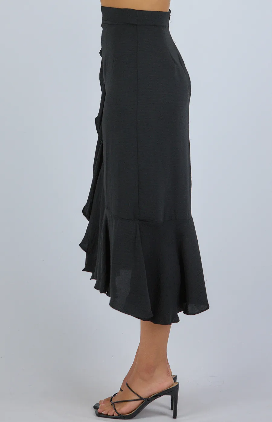 Textured Waterfall Hem Skirt with Self Fabric Belt (SSK320A)