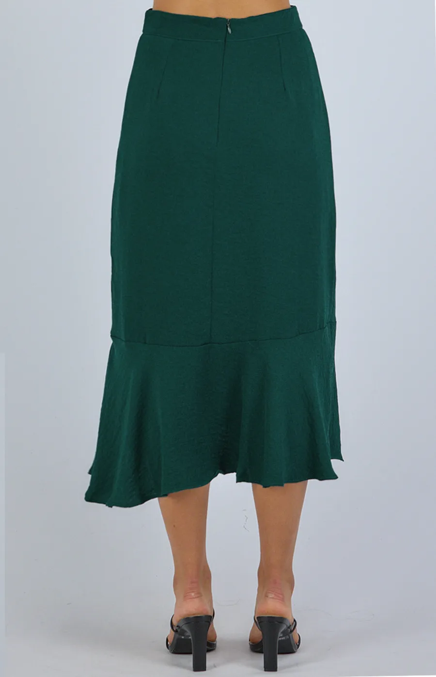 Textured Waterfall Hem Skirt with Self Fabric Belt (SSK320A)