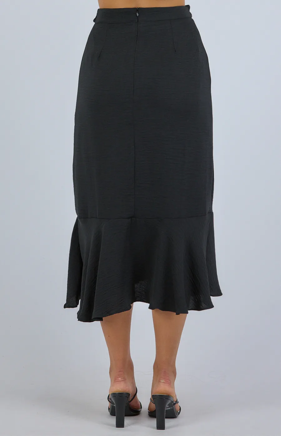 Textured Waterfall Hem Skirt with Self Fabric Belt (SSK320A)