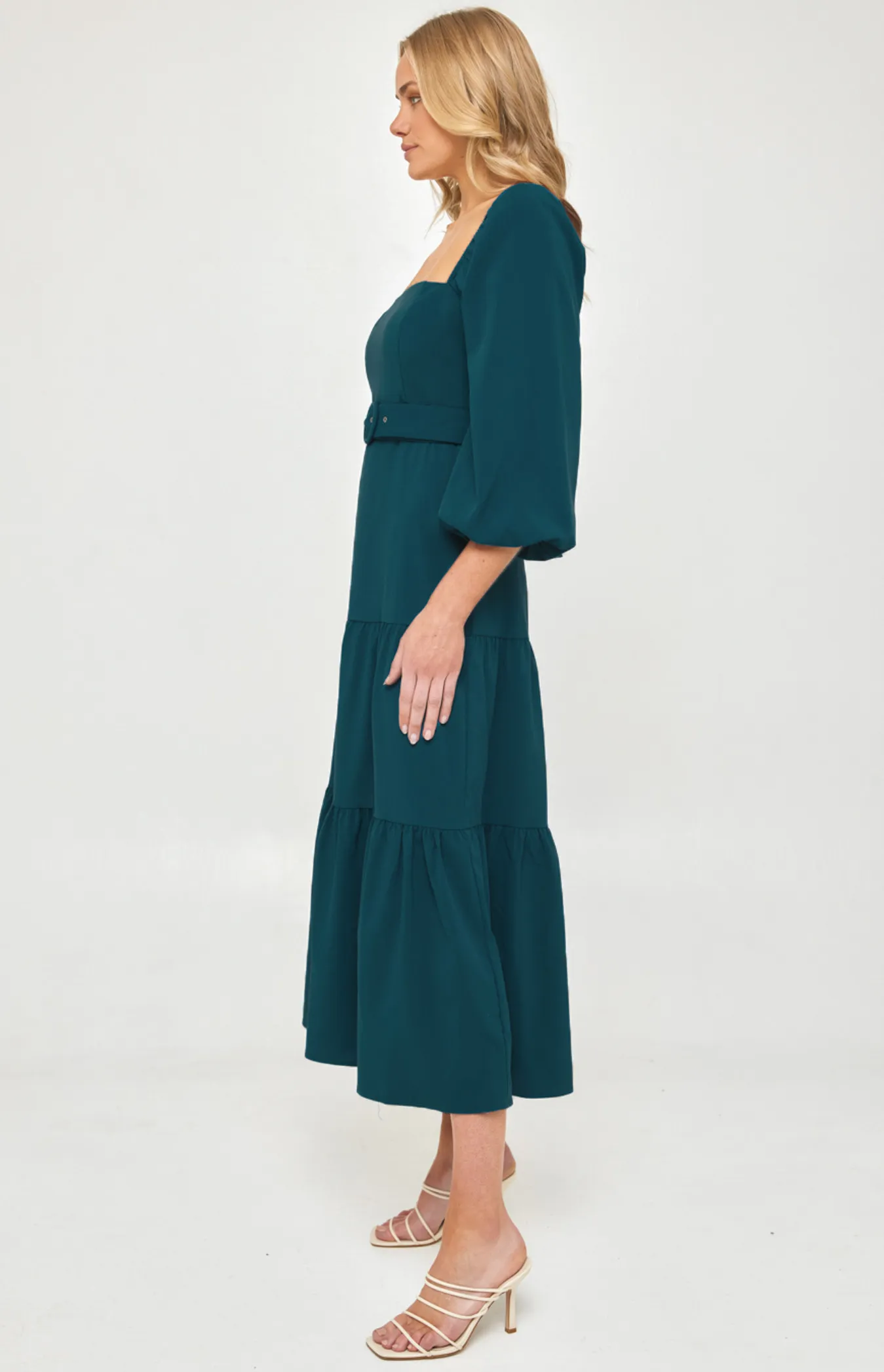 Tiered Hem Midi Dress with Self Fabric Circle Buckle (SDR1244B) 