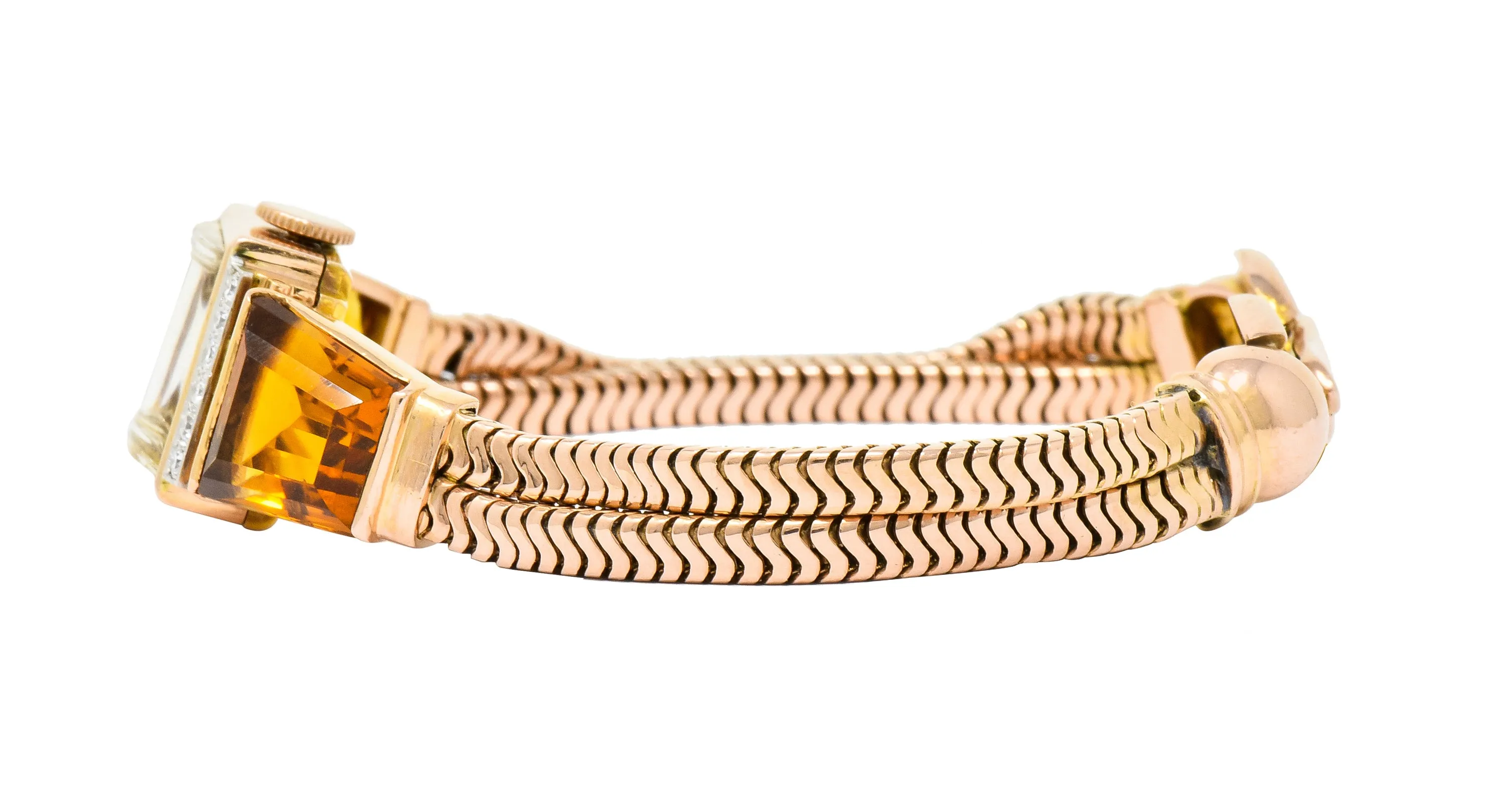 Tiffany & Co. Retro Citrine Diamond 14 Karat Rose Gold Watch Bracelet