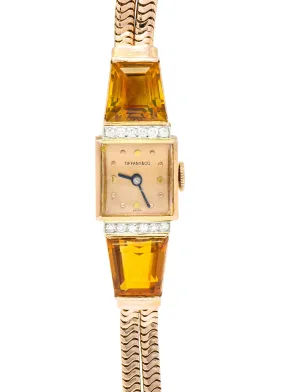 Tiffany & Co. Retro Citrine Diamond 14 Karat Rose Gold Watch Bracelet