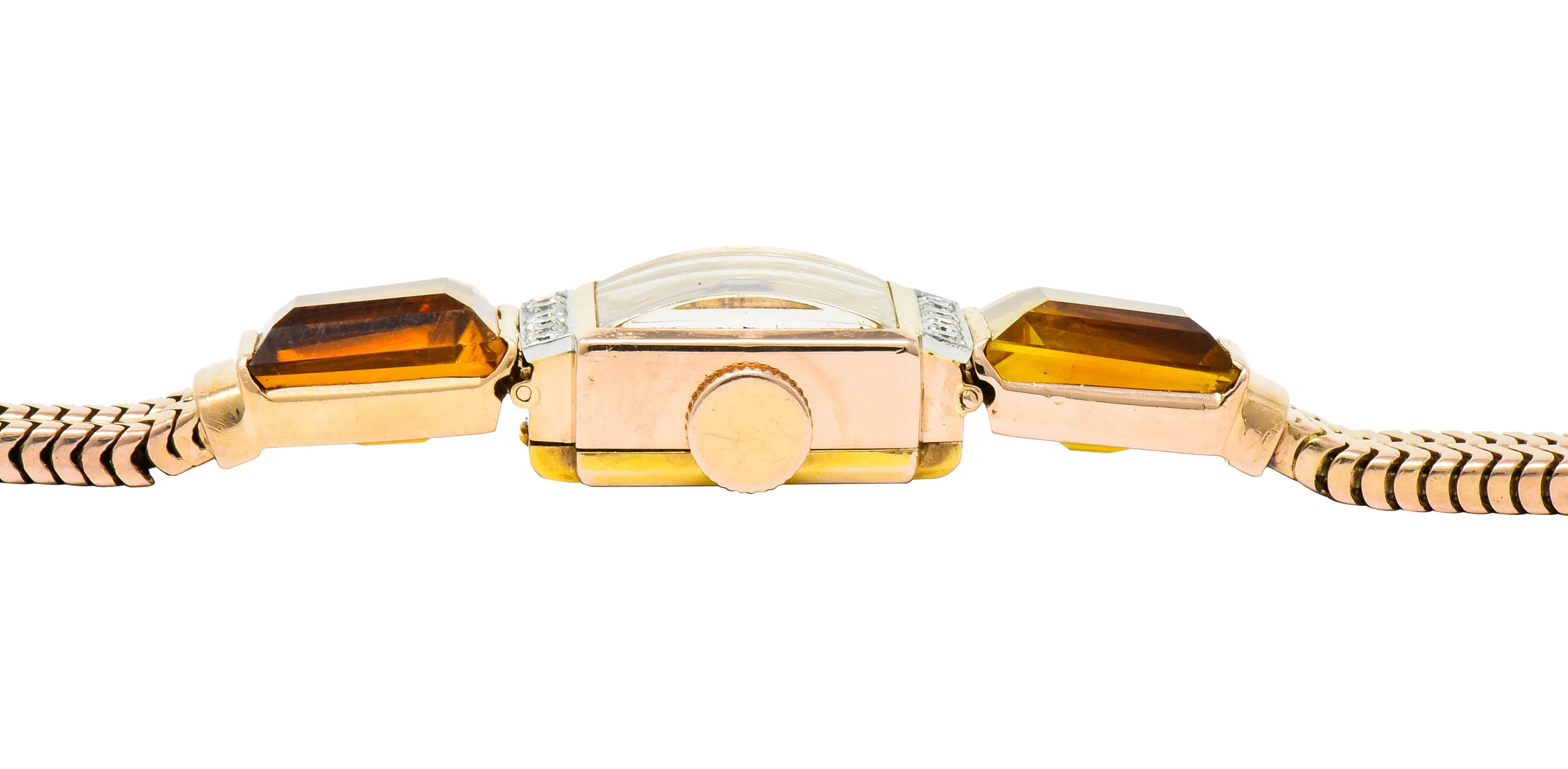 Tiffany & Co. Retro Citrine Diamond 14 Karat Rose Gold Watch Bracelet