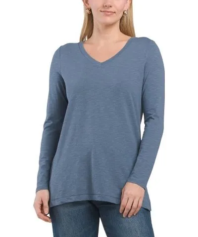 Tj Maxx Long Sleeve V-Neck Tunic With Side Slits And Step Hem For Women