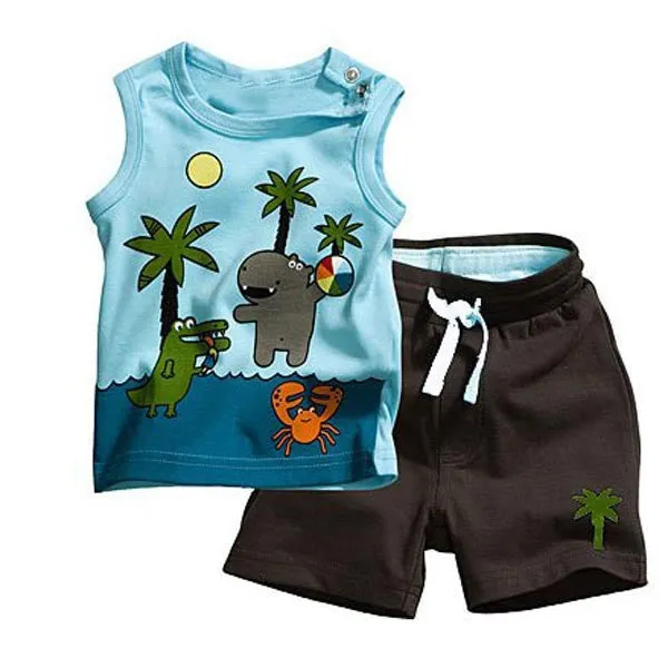 Toddlers Baby Boy's Outfits Bodysuits Clothes Set Coconut Tree Pattern Sleeveless Clothing TopsPants SM6