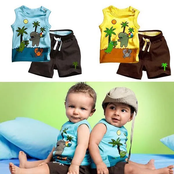 Toddlers Baby Boy's Outfits Bodysuits Clothes Set Coconut Tree Pattern Sleeveless Clothing TopsPants SM6