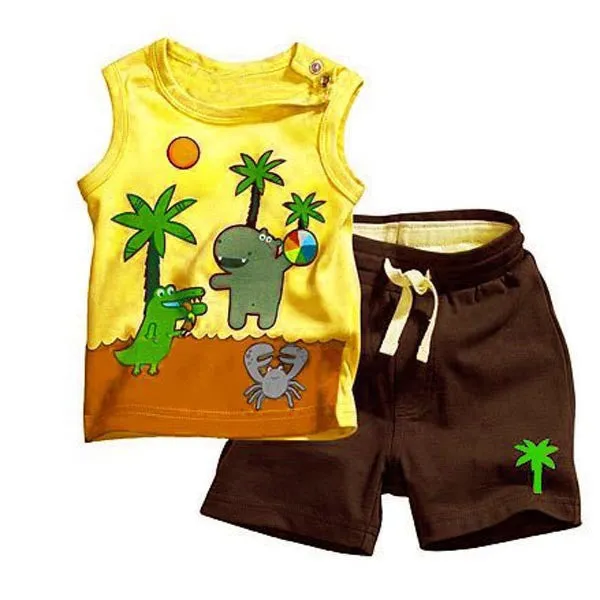 Toddlers Baby Boy's Outfits Bodysuits Clothes Set Coconut Tree Pattern Sleeveless Clothing TopsPants SM6