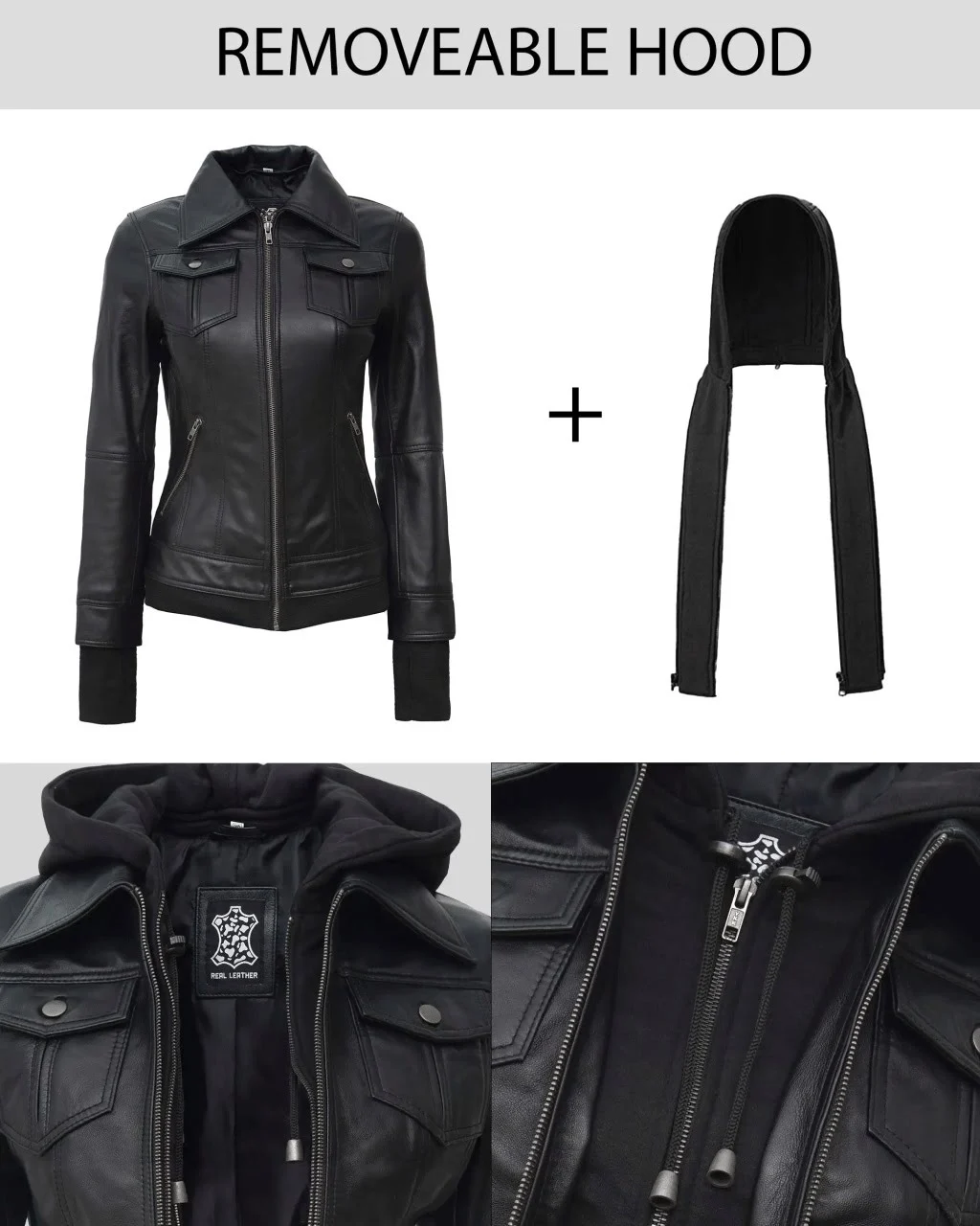 Tralee Black Bomber Women's Leather Jacket With Hood