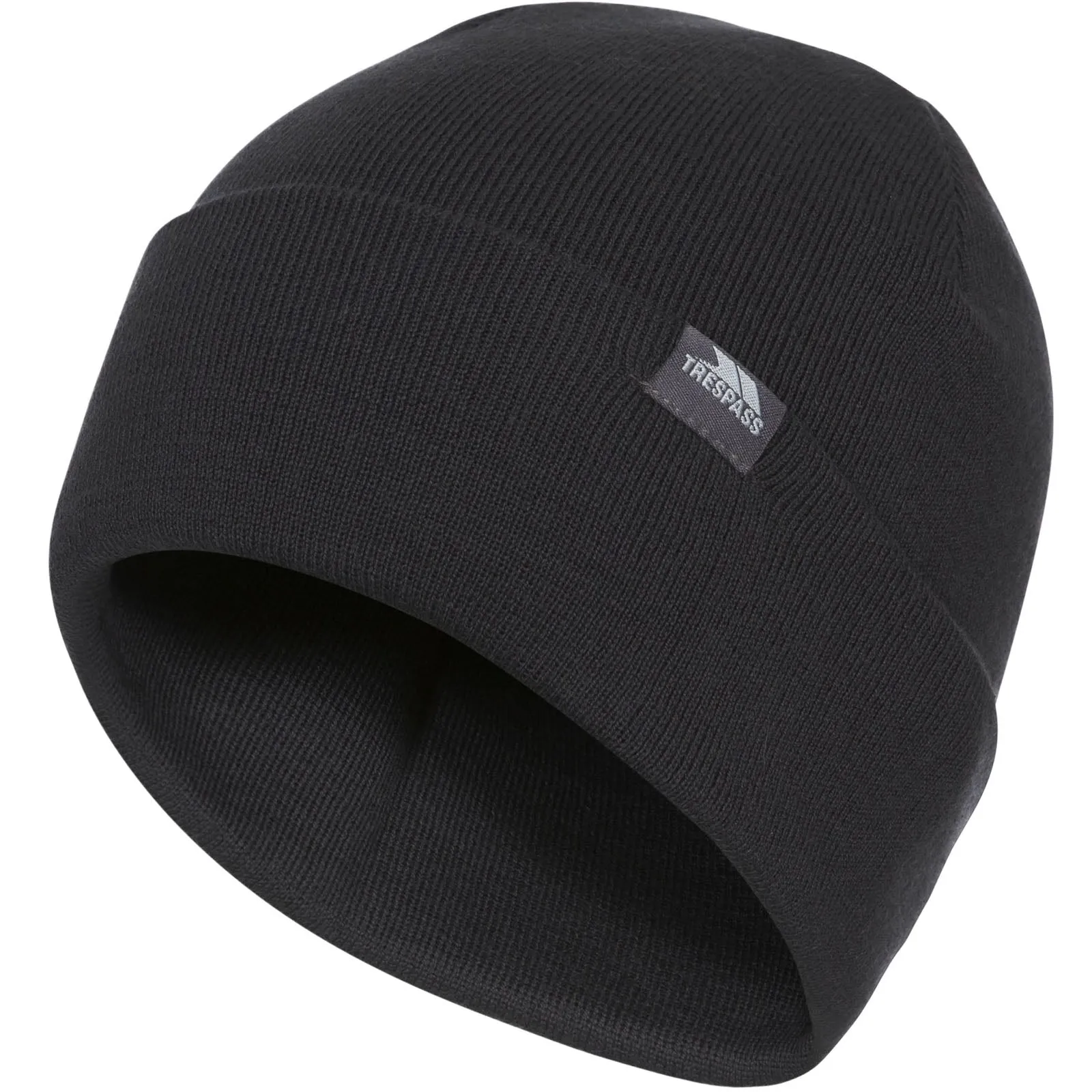 Trespass Stines Ribbed Knit Cuffed Beanie Hat - Black