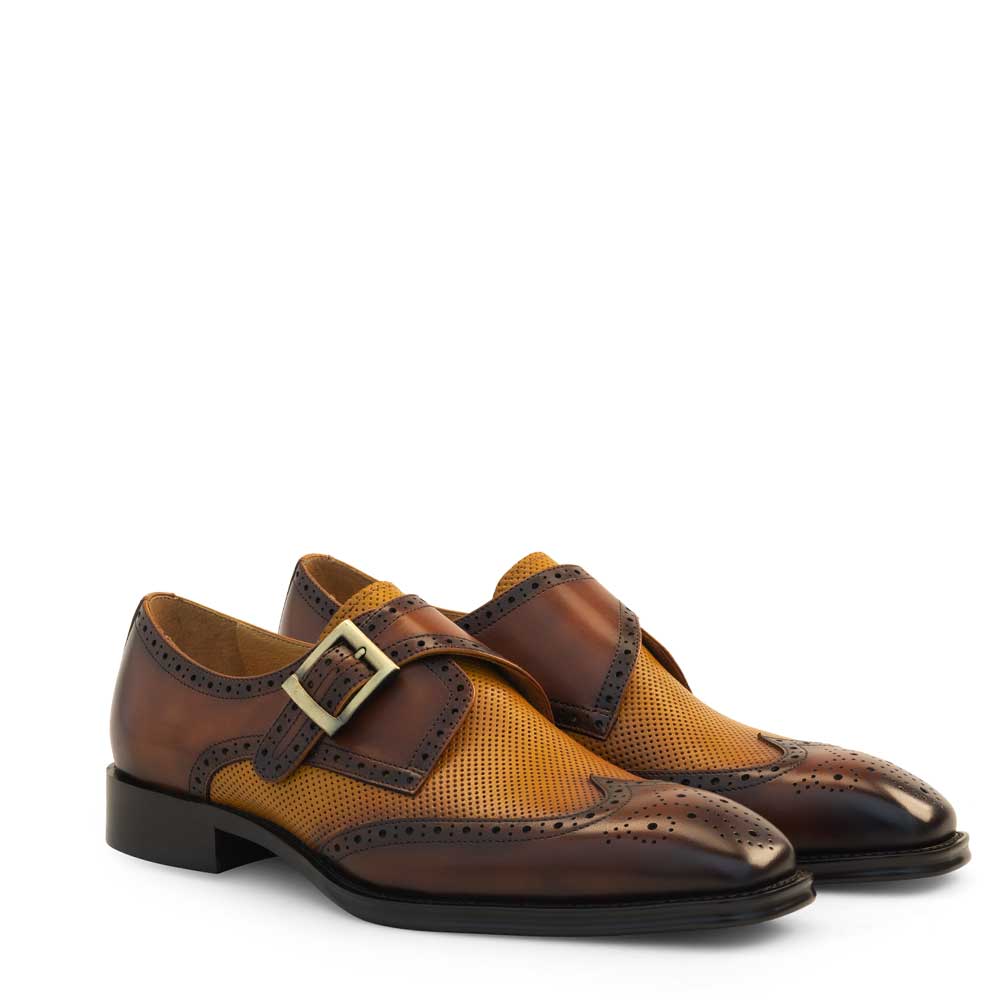 Two-Tone Wing Tip Monk Strap