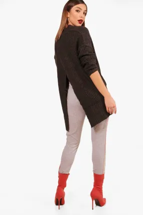 V Neck Split Back Sweater