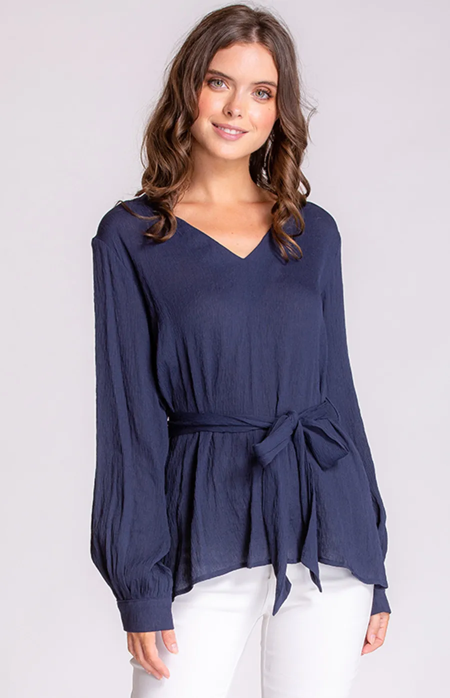 V-Neckline Blouse with Self Fabric Tie detail (STO370B)