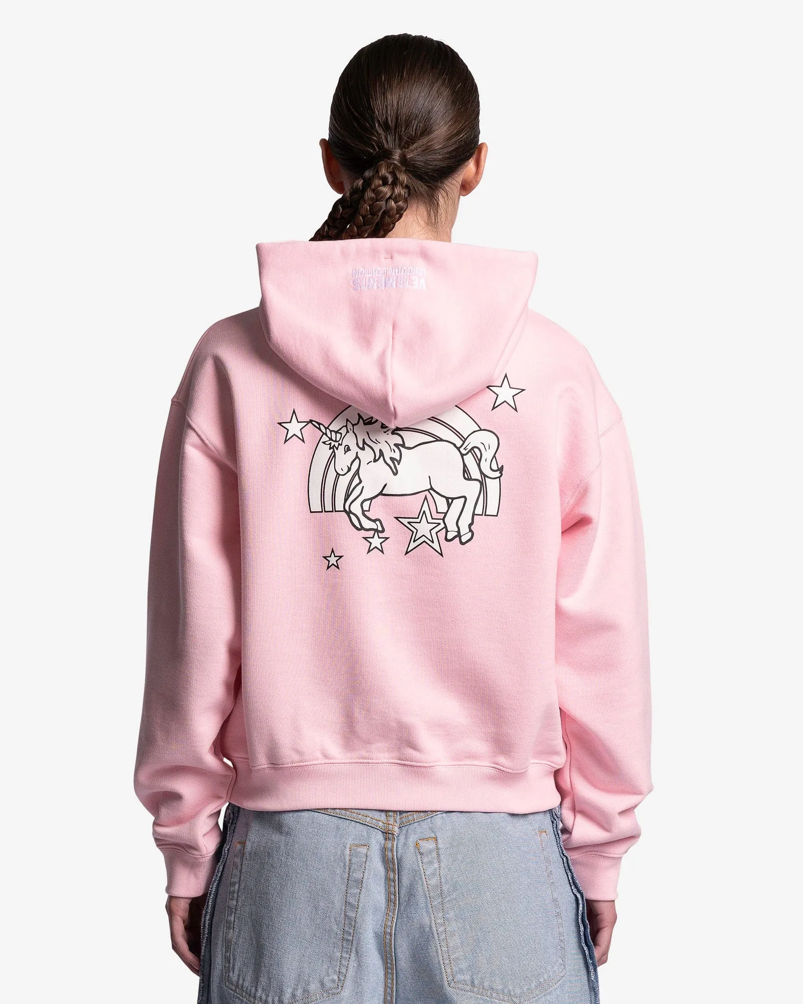 VETEMENTS Magic Unicorn Fitted Zip-Up Hoodie in Baby Pink