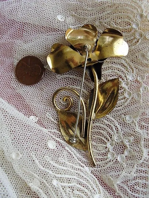 Vintage STATEMENT Gold Metal Brooch, Quality Pin Broach For Hat,Scarf, Blouse,Dress, Coat or Jacket Pin,Large Flower Brooch, Vin