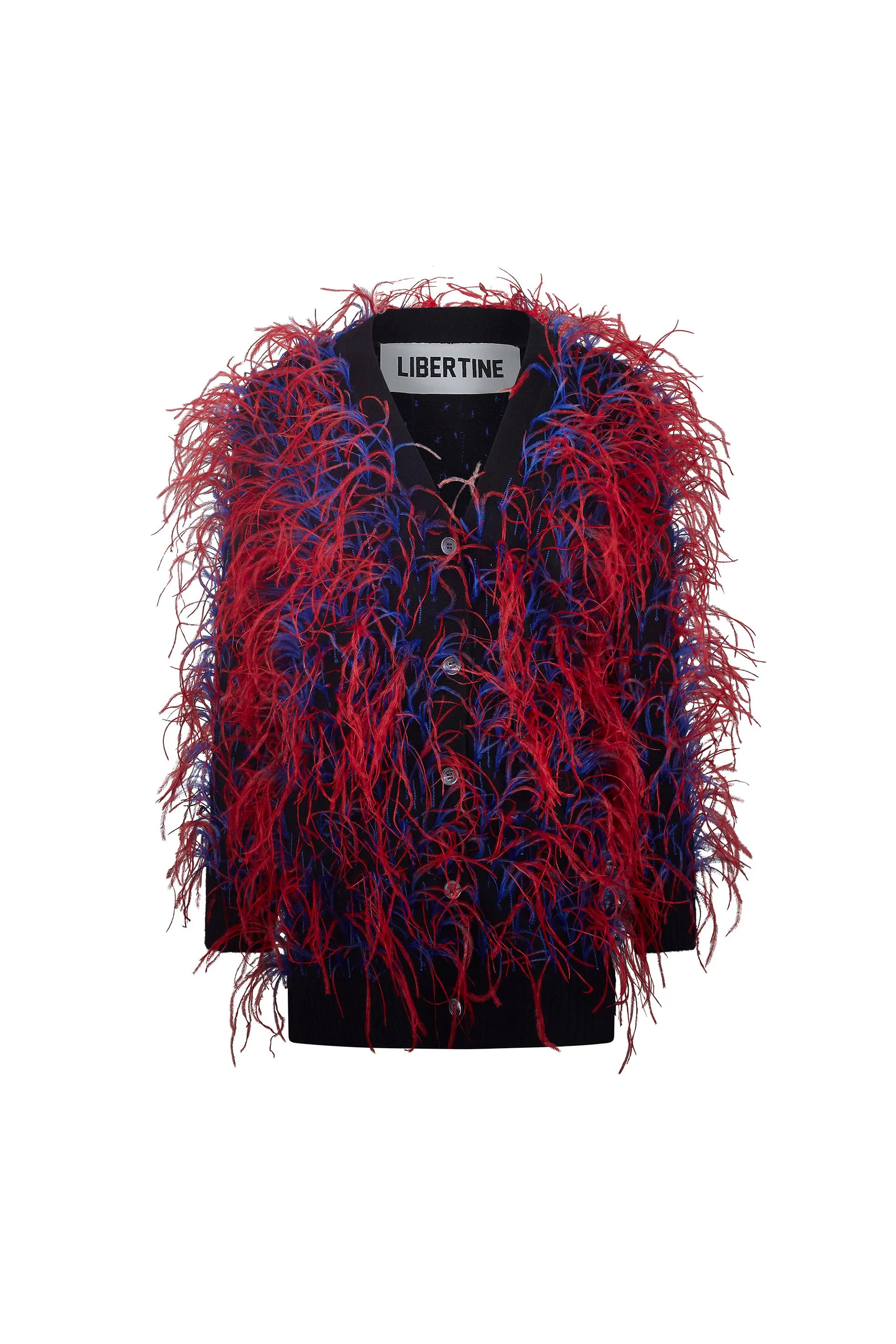 'WHAM BAM' RED FEATHERY CARDIGAN