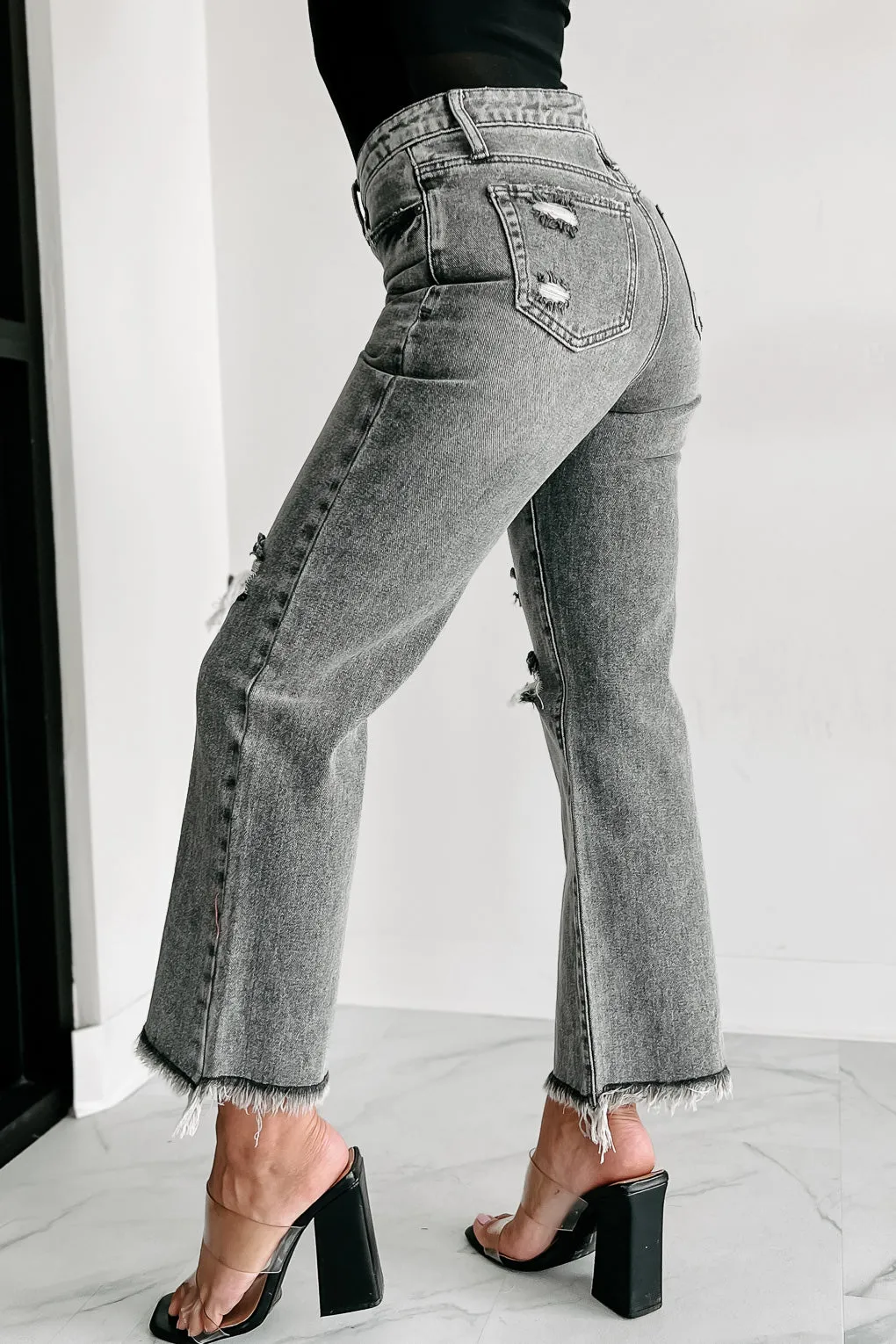 What A Rush High Rise Distressed Special A Mom Jeans (Grey)