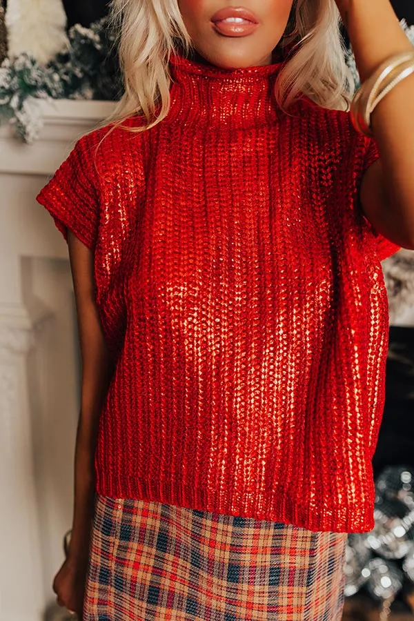 Wine Tasting Metallic Sweater Top in Red