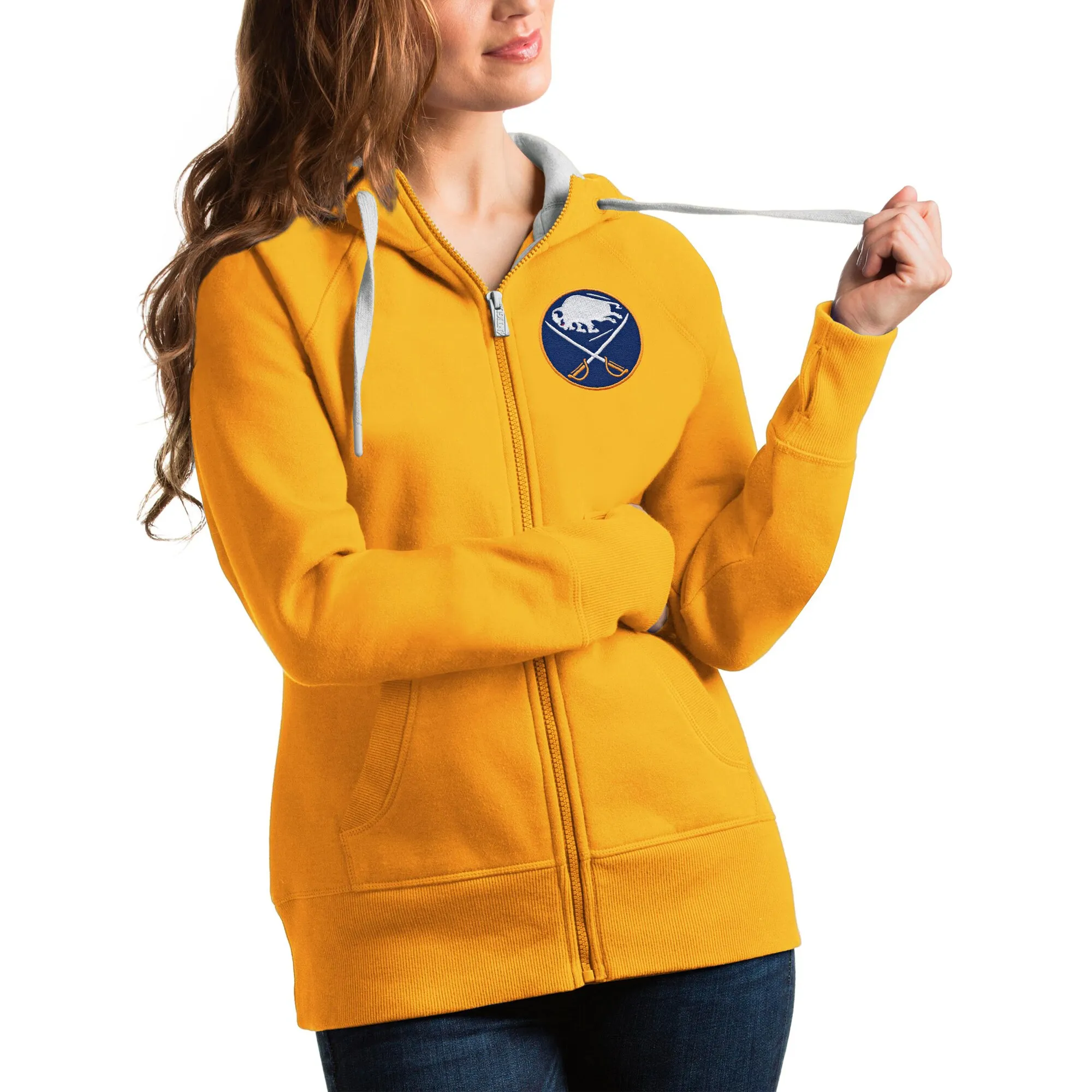 Women's Buffalo Sabres Antigua Gold Victory Full-Zip Hoodie