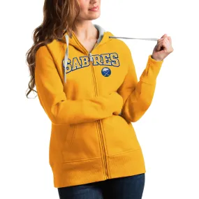 Women's Buffalo Sabres Antigua Gold Wordmark Victory Full-Zip Hoodie