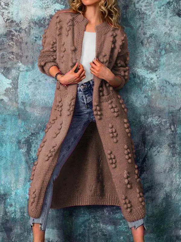 Women's Cardigans Solid Jacquard Long Sweater Cardigan