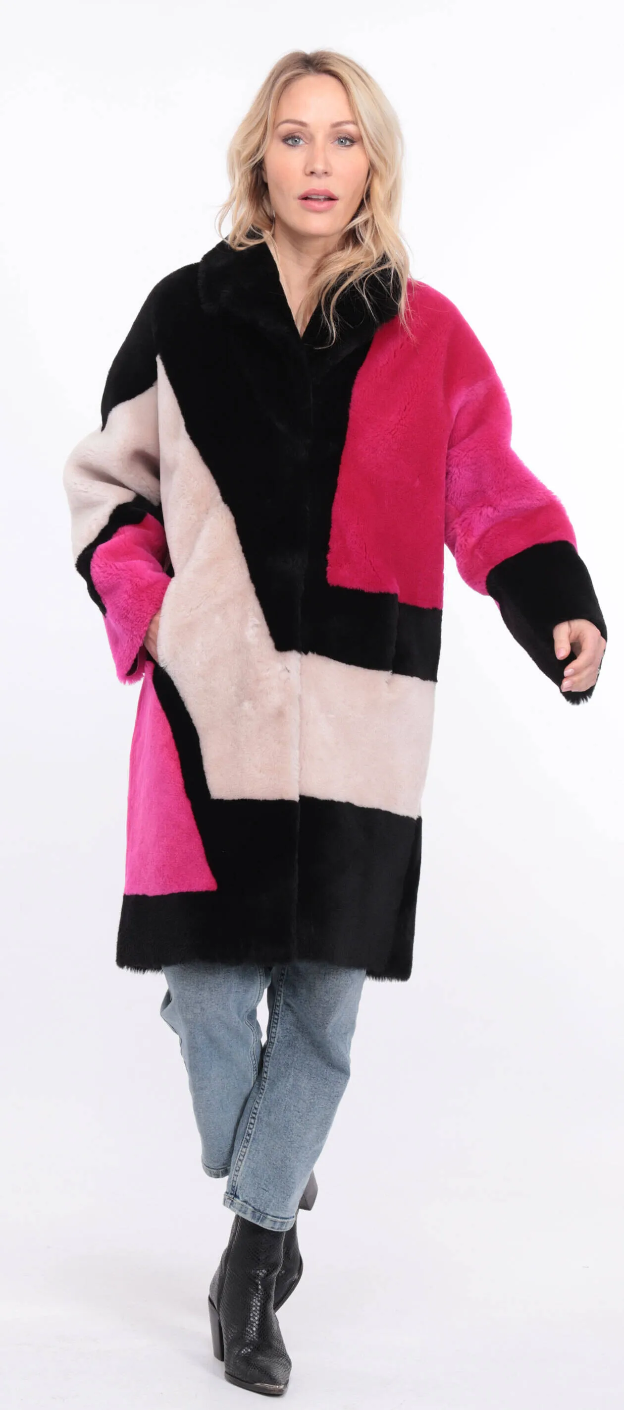 Women's multicolor grena sheepskin coat