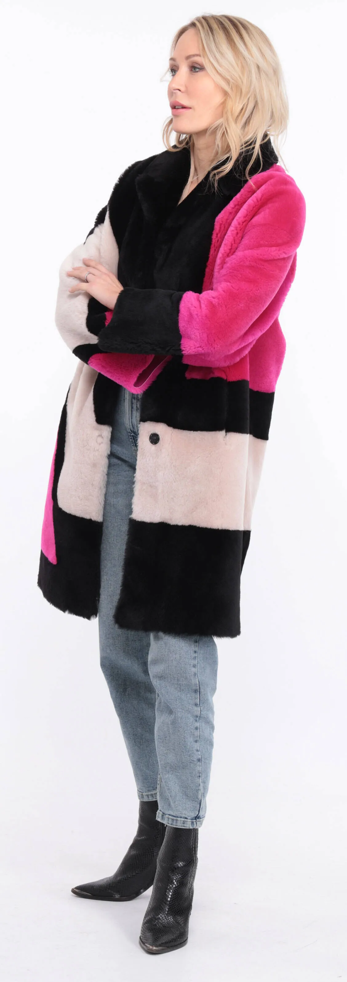 Women's multicolor grena sheepskin coat