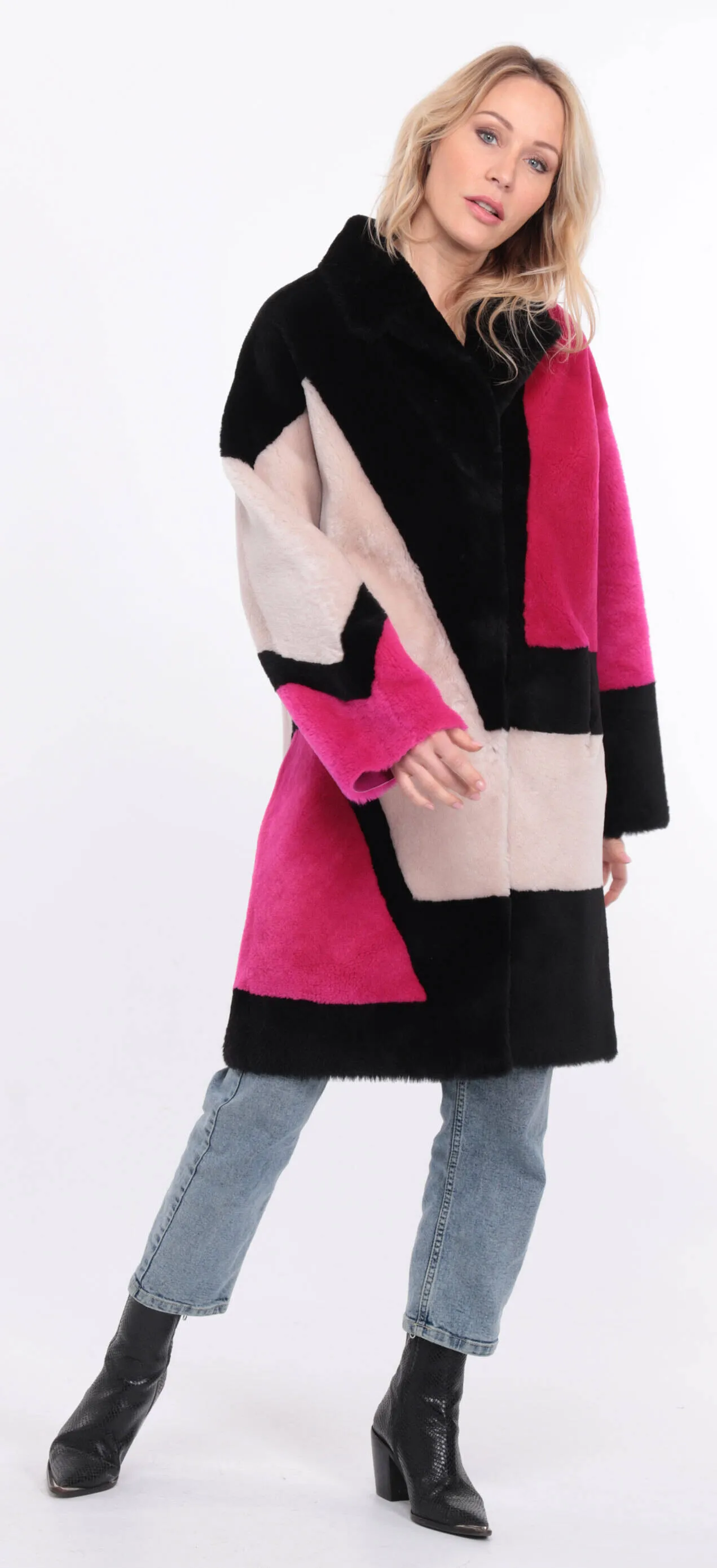 Women's multicolor grena sheepskin coat