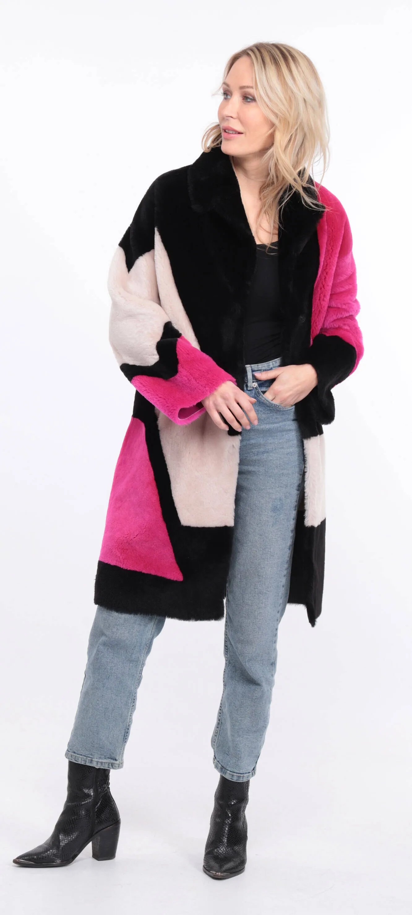 Women's multicolor grena sheepskin coat