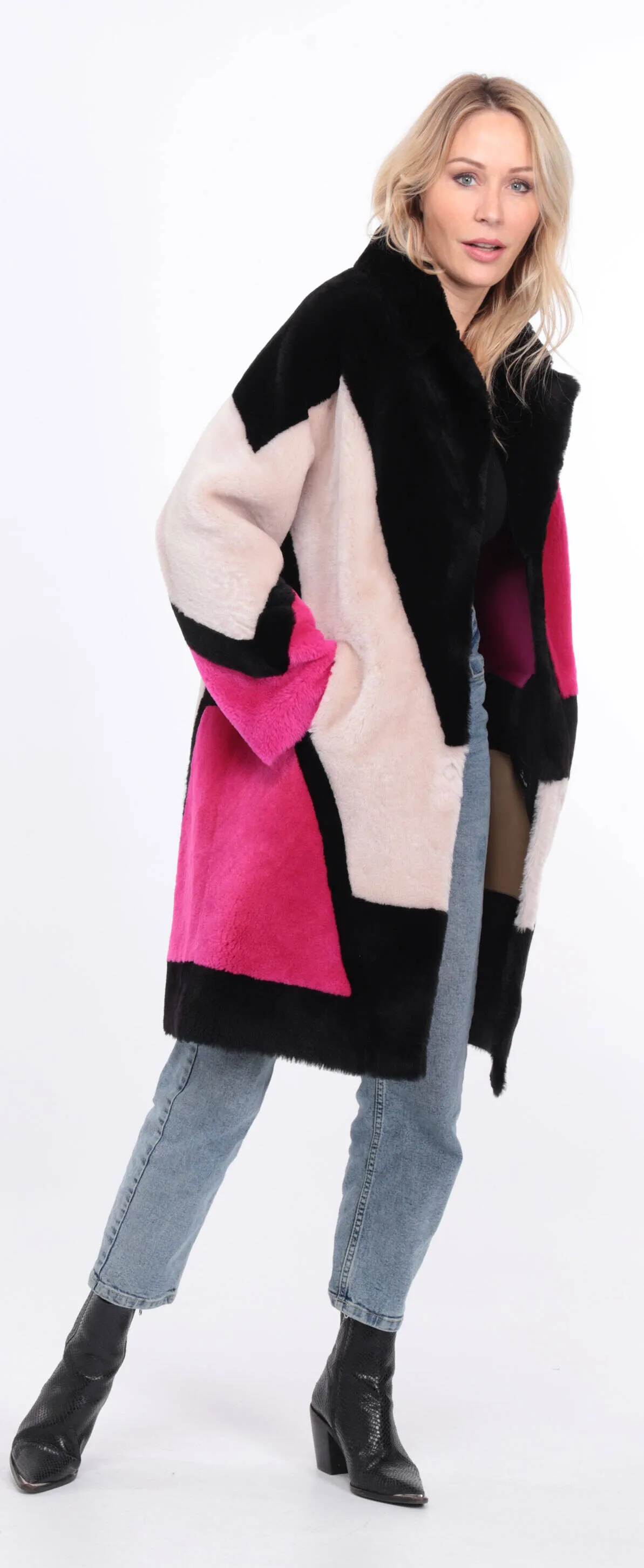 Women's multicolor grena sheepskin coat