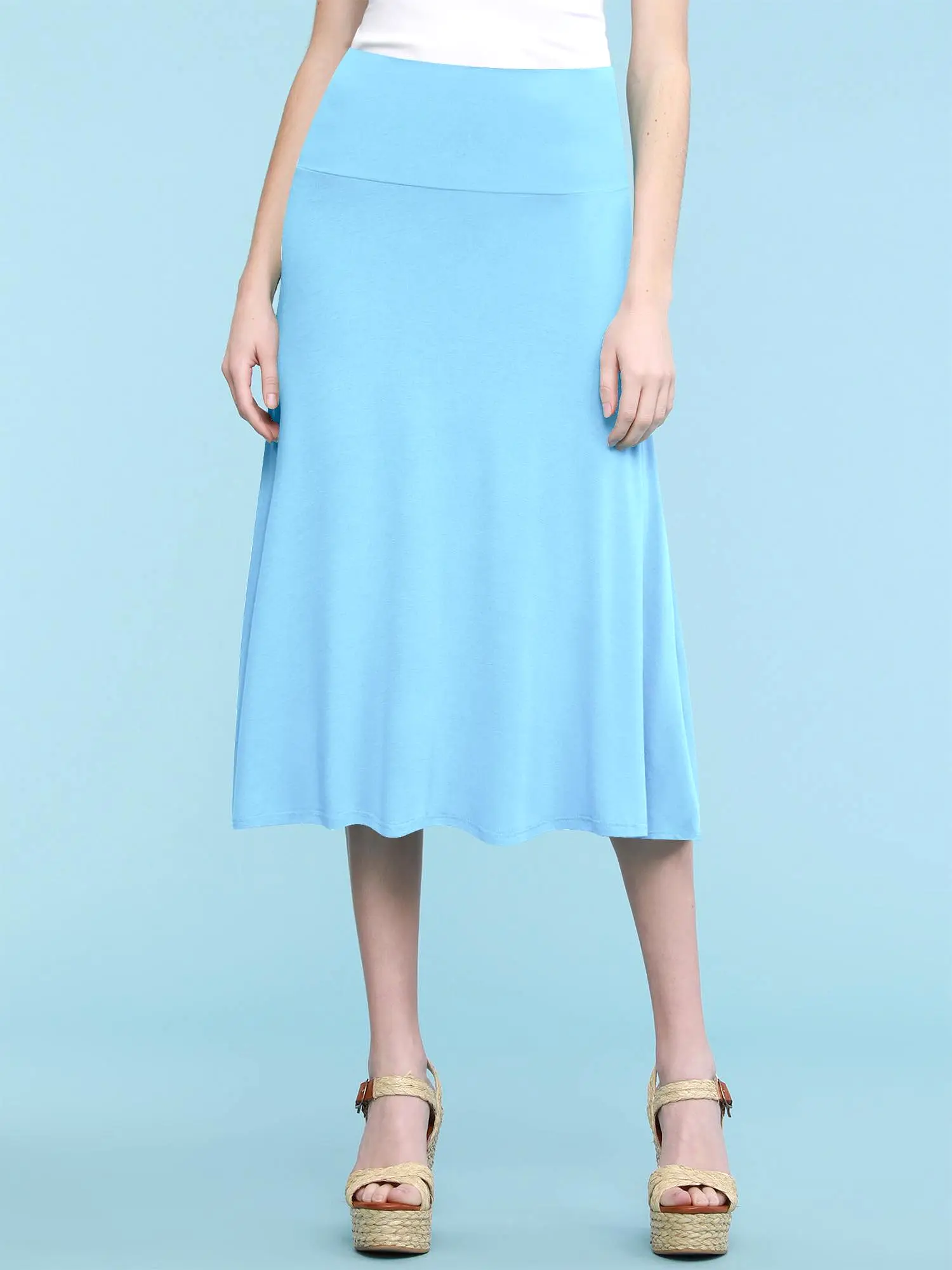 Women's Solid Lightweight Flare Midi Pull On Skirt