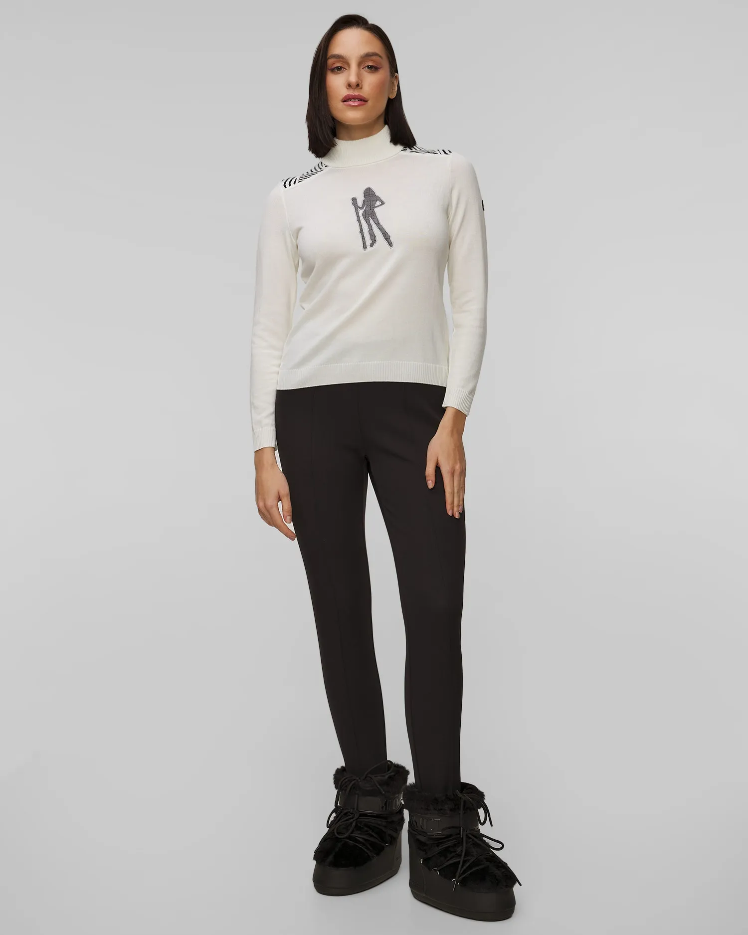 Women’s white ski sweater White Newland Fleur merino N46548-91